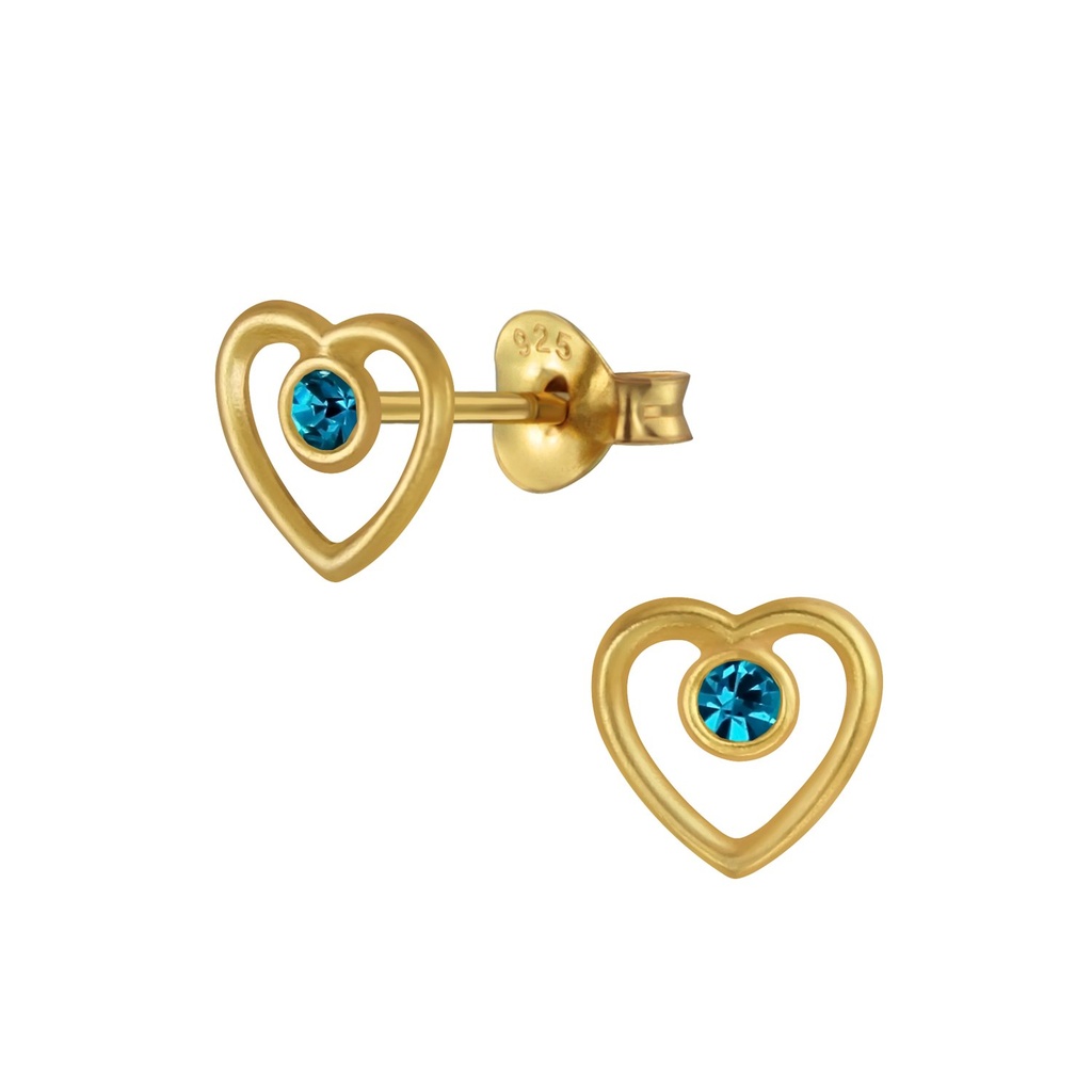 [10003626] Silver Heart Crystal Stud Earrings (Blue Zircon)