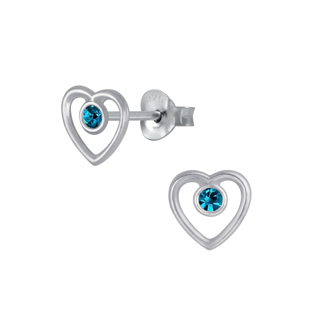 Silver Heart Crystal Stud Earrings