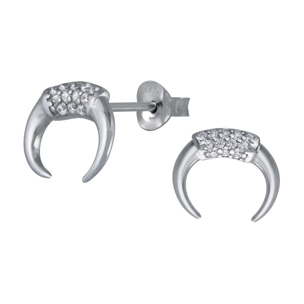 Silver Horn Cubic Zirconia Stud Earrings