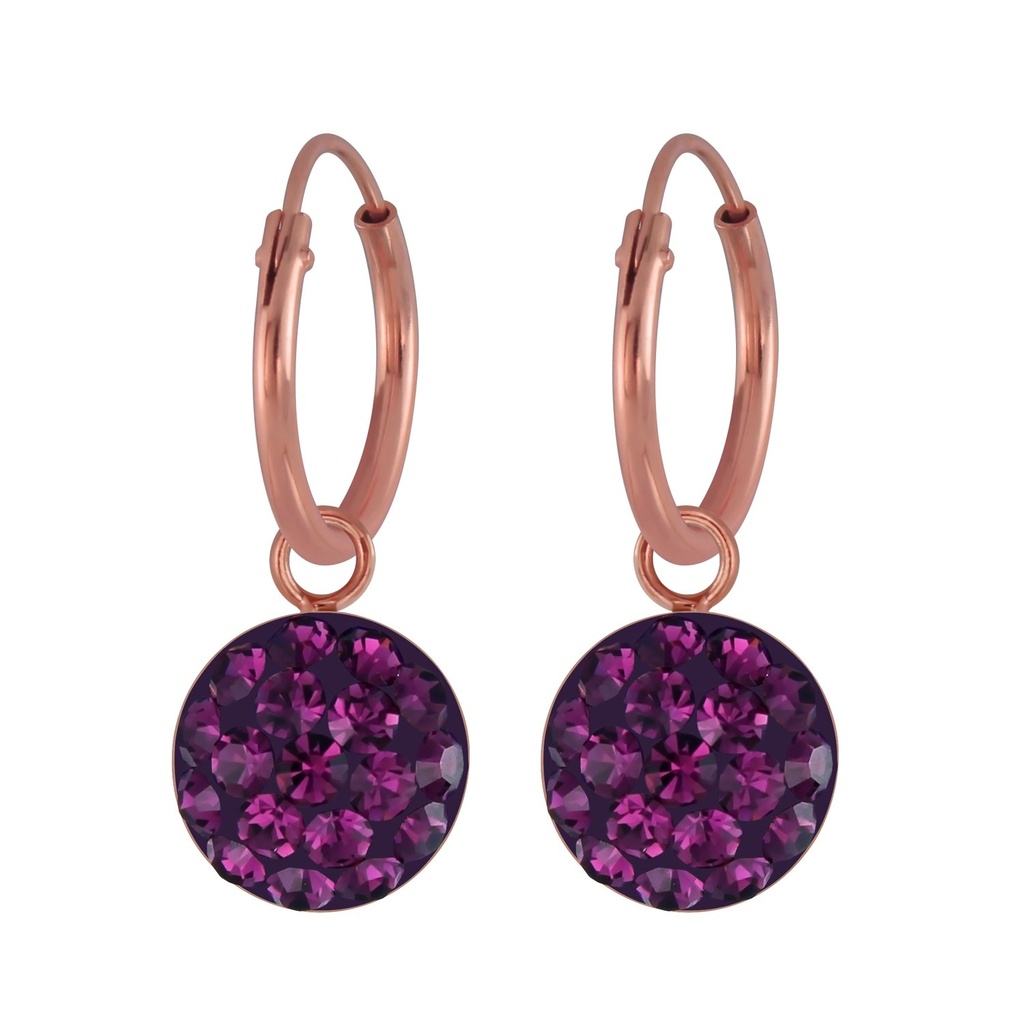 Silver Round Crystal Charm Hoop Earrings