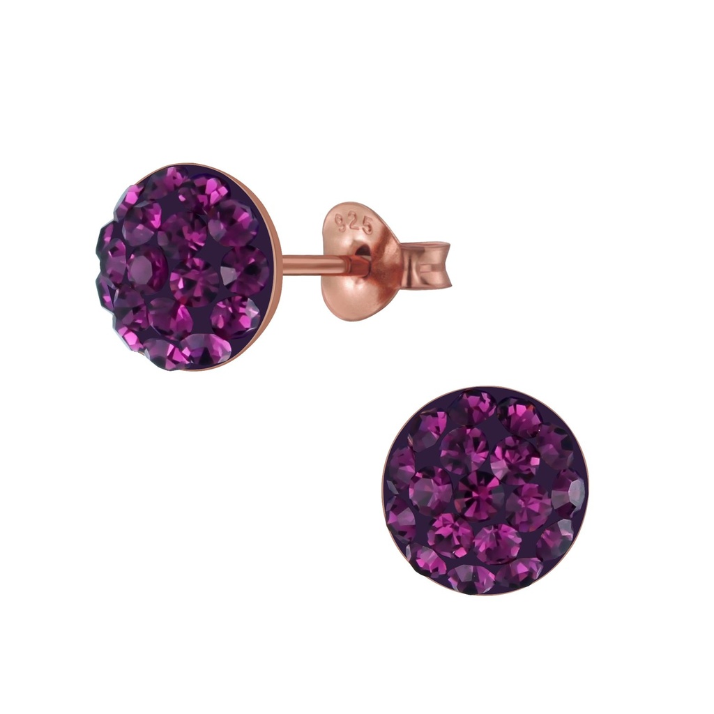 [10003587] Puces d'oreilles en argent cristal rond (Amethyst)