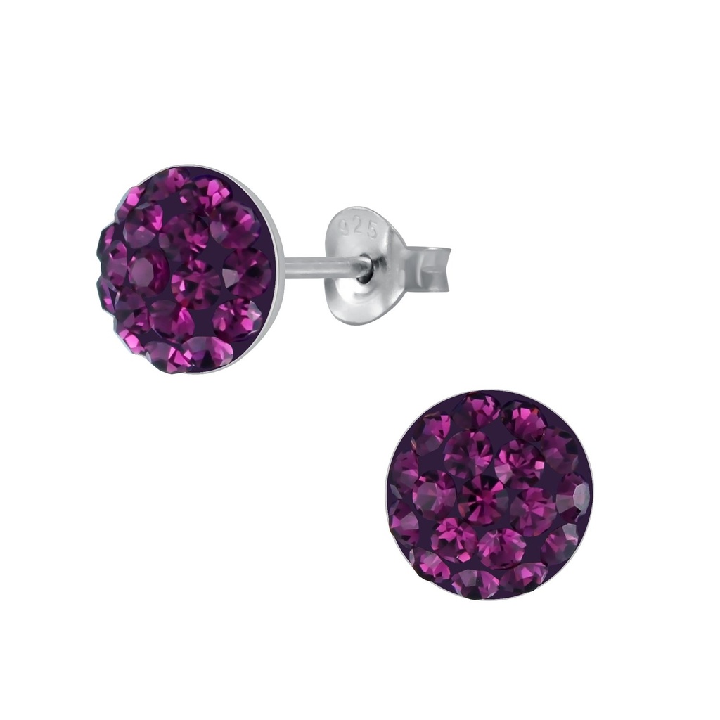 Puces d'oreilles en argent cristal rond