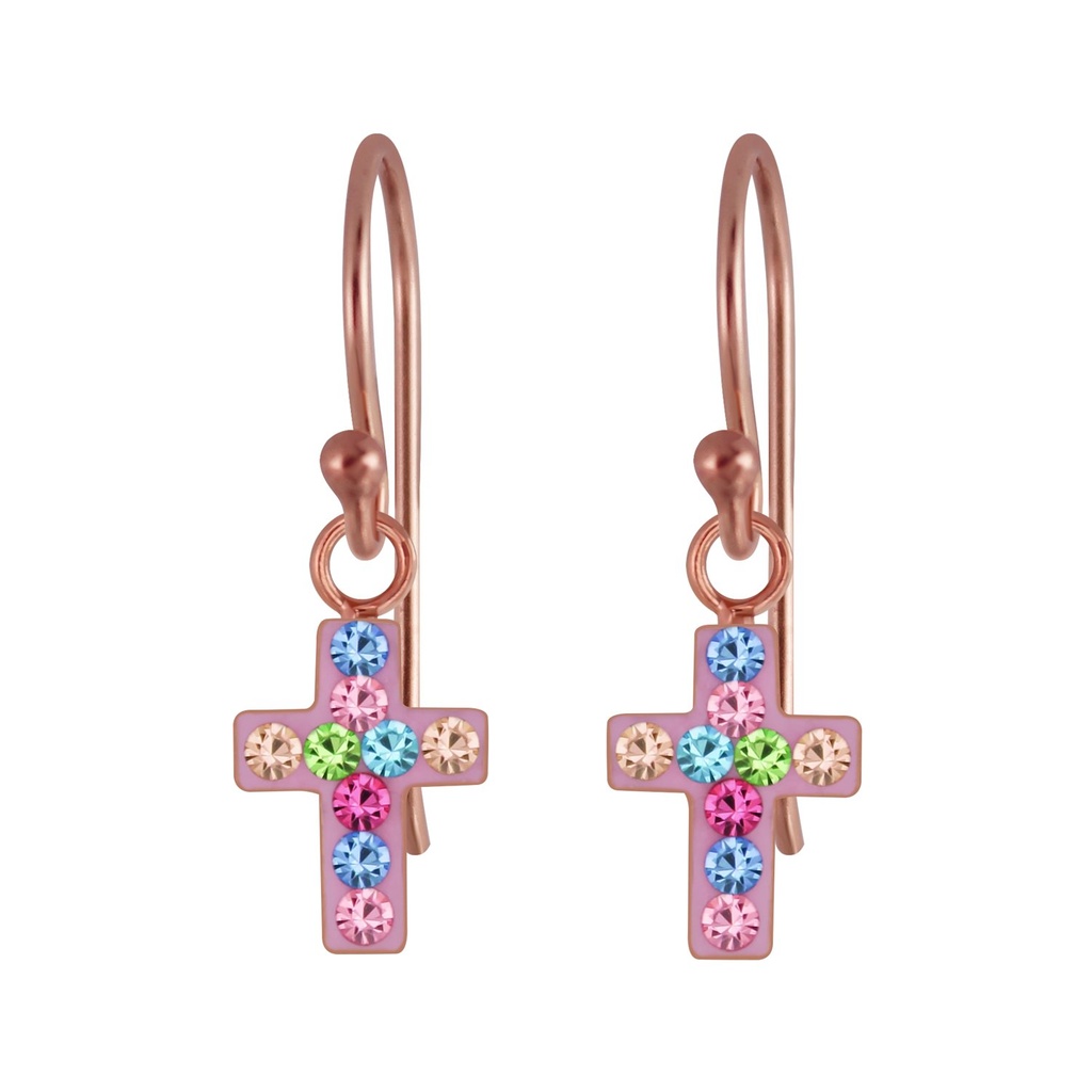 Boucles d'oreilles croix en argent cristal