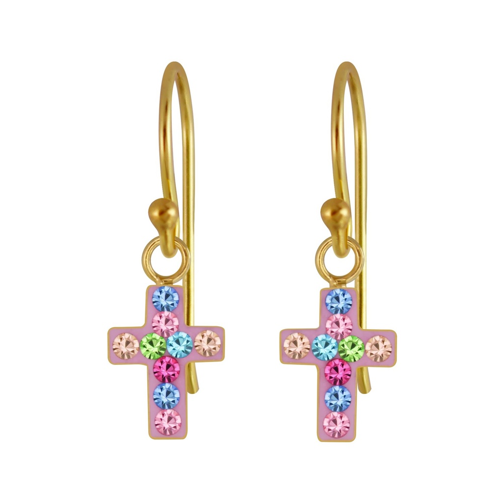 Boucles d'oreilles croix en argent cristal