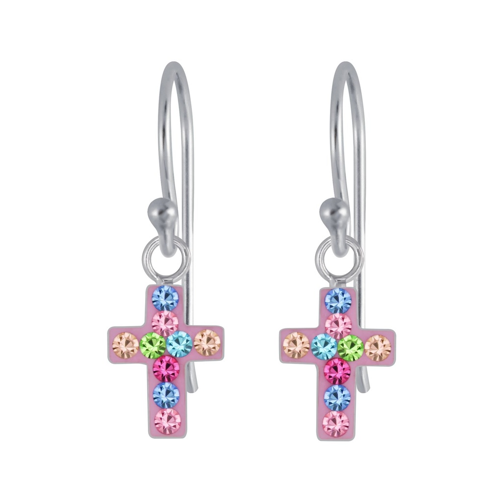 Silver Cross Crystal Earrings