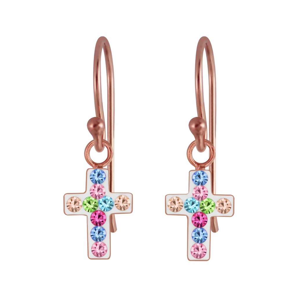 Silver Cross Crystal Earrings