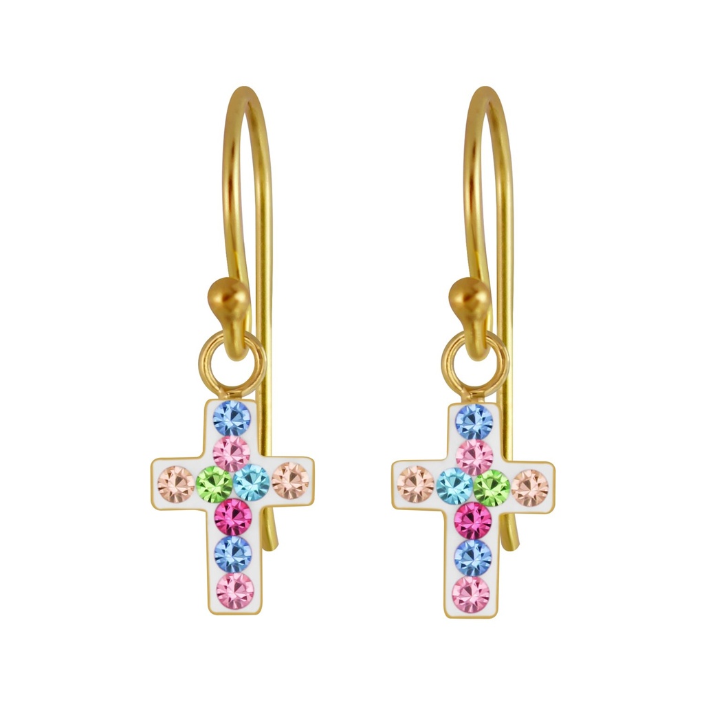 Silver Cross Crystal Earrings
