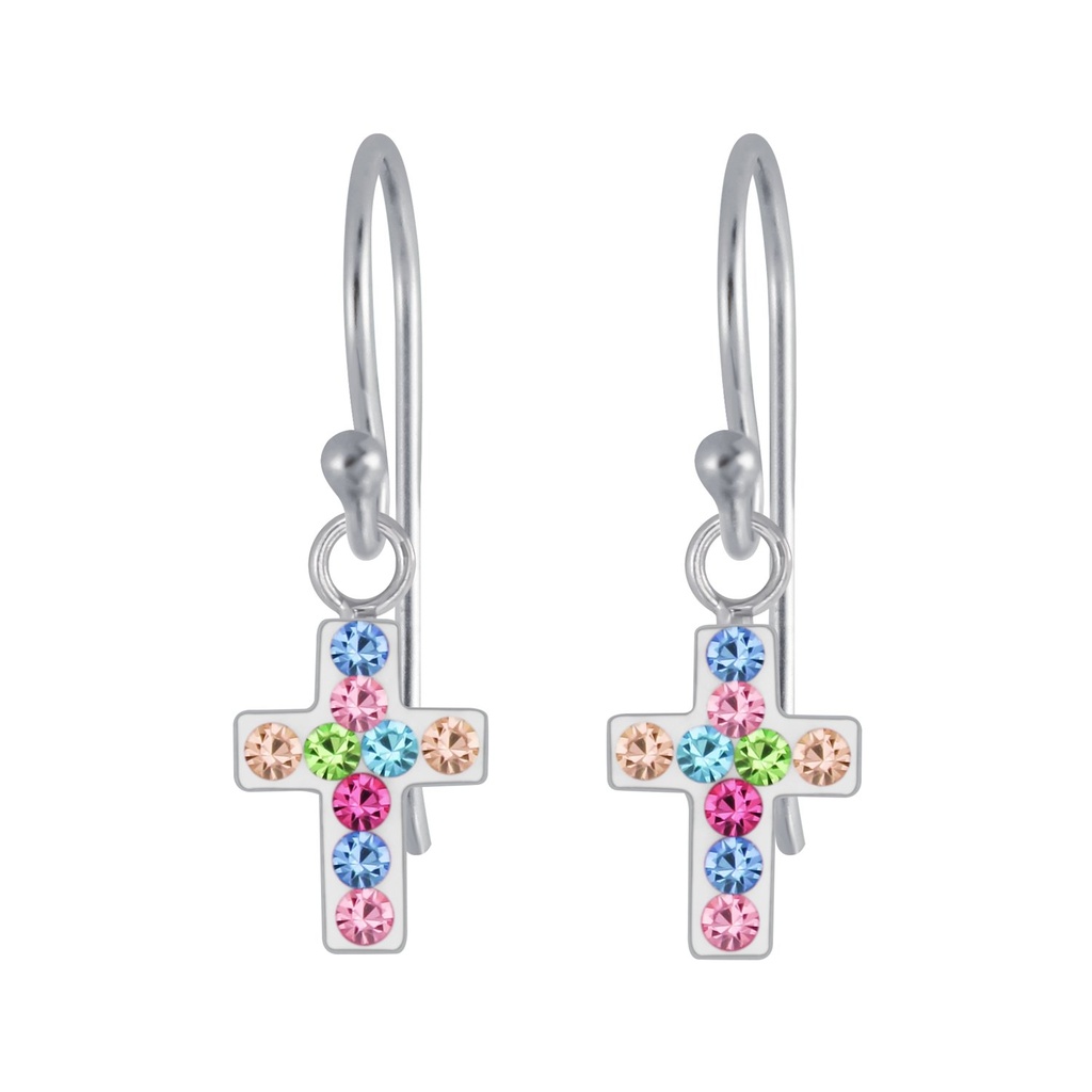 Silver Cross Crystal Earrings