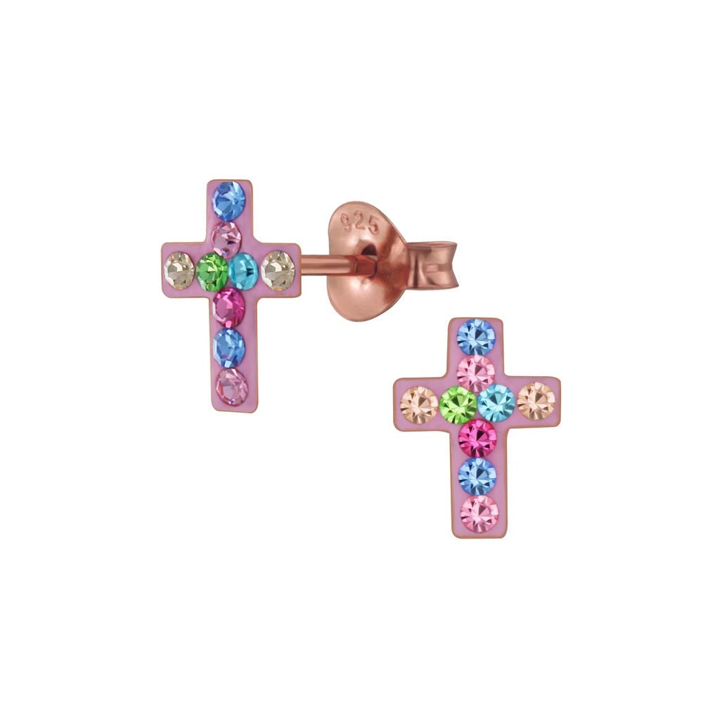 Puces d'oreilles croix en argent cristal