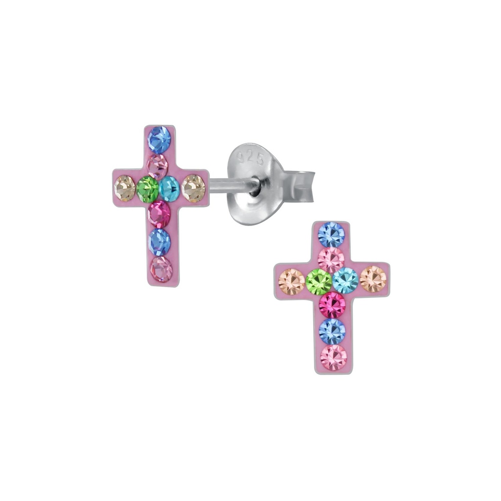 Puces d'oreilles croix en argent cristal