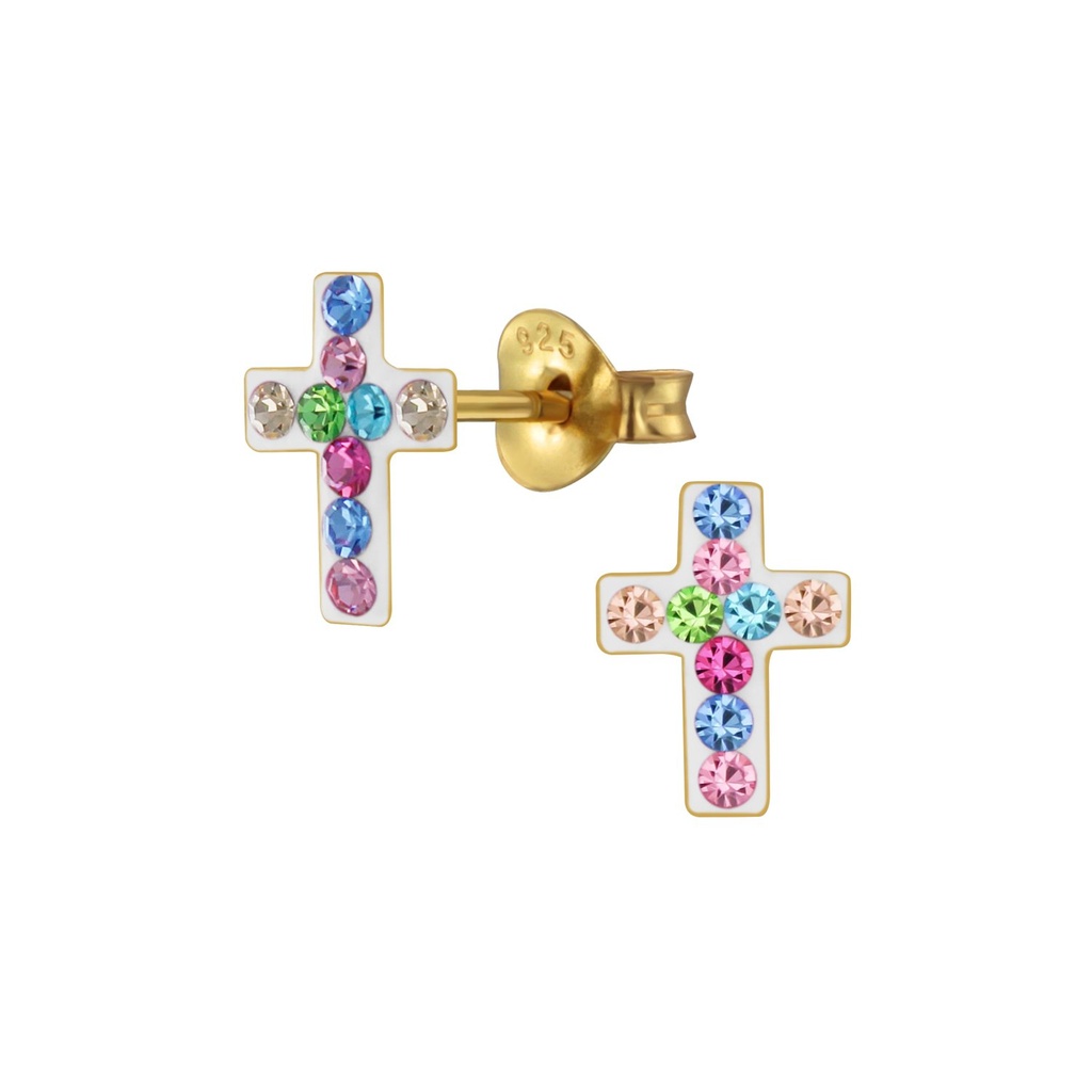[10003562] Puces d'oreilles croix en argent cristal