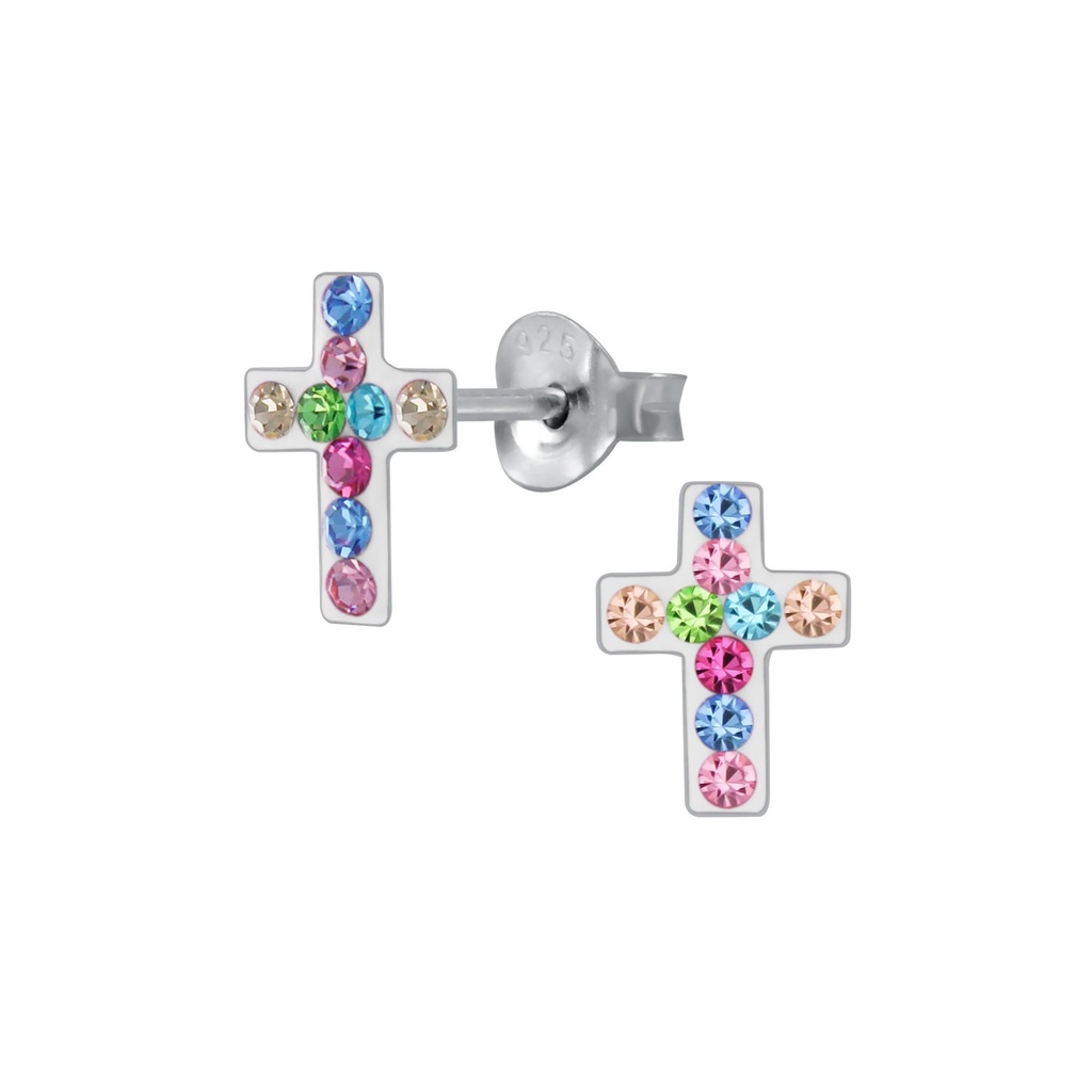 Puces d'oreilles croix en argent cristal