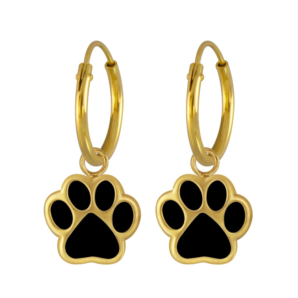 Silver Paw Print Charm Hoop Earrings