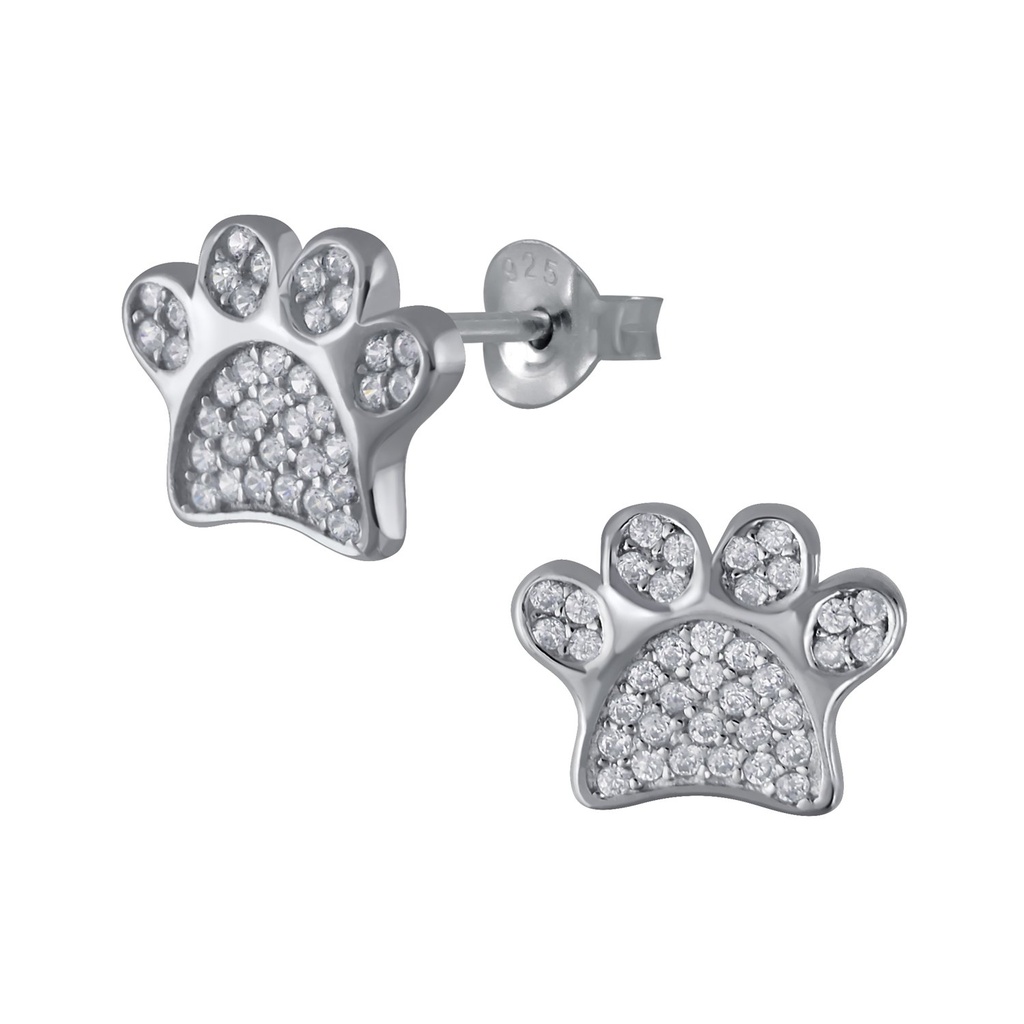 Puces d'oreilles empreinte de patte en argent zircon