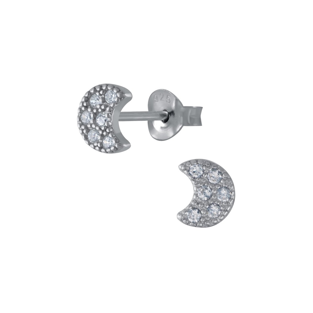 Puces d'oreilles demi-lune en argent zircon