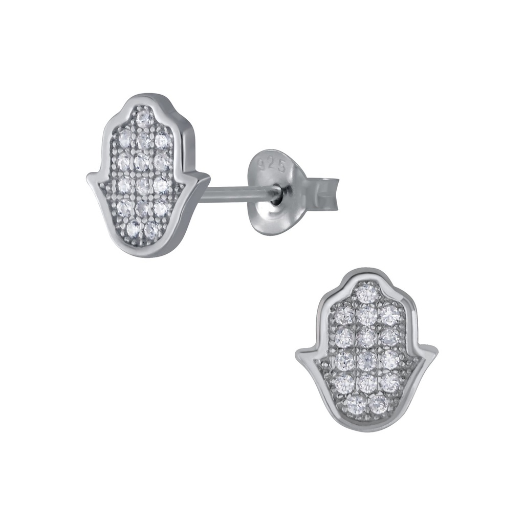 Silver Hamsa Cubic Zirconia Stud Earrings
