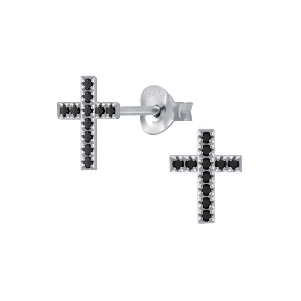 Silver Cross Cubic Zirconia Stud Earrings