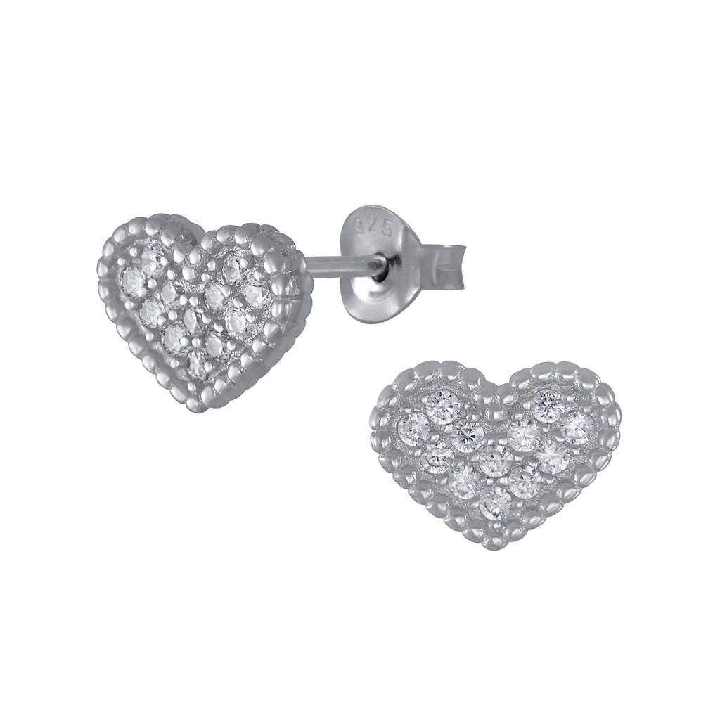Puces d'oreilles en argent zircon cœur