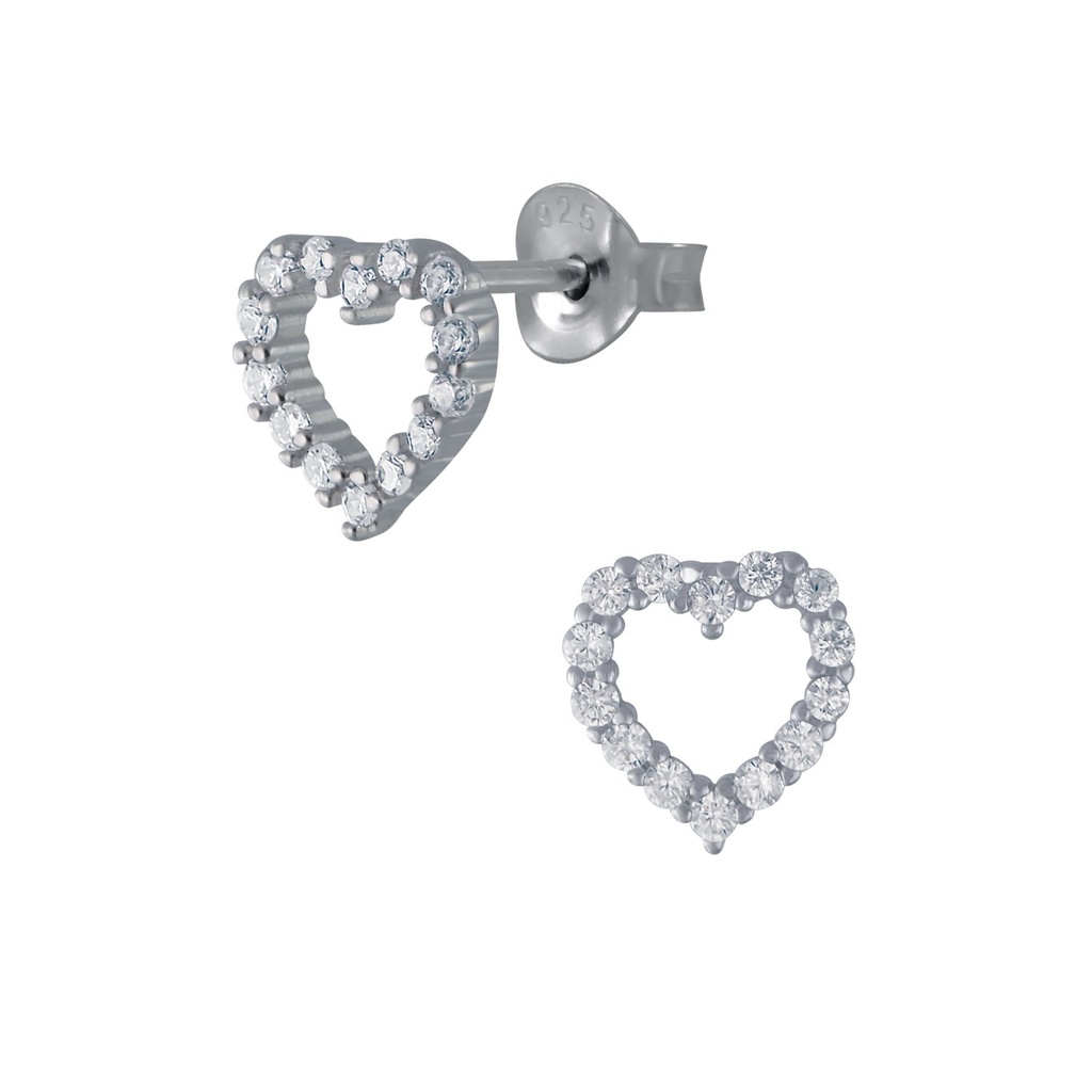 Puces d'oreilles en argent zircon cœur