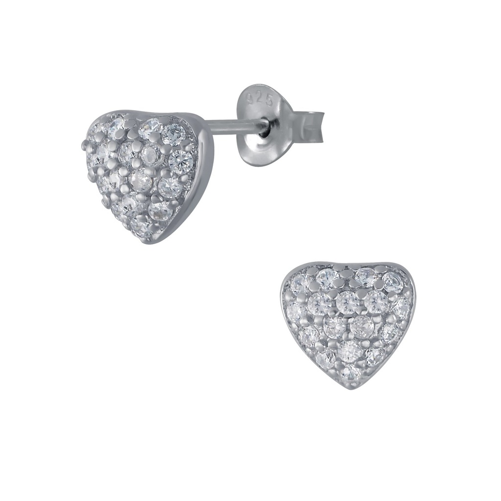 Puces d'oreilles en argent zircon cœur