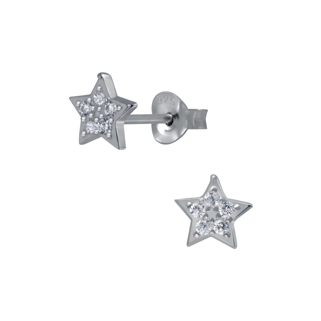 Silver Star Cubic Zirconia Stud Earrings