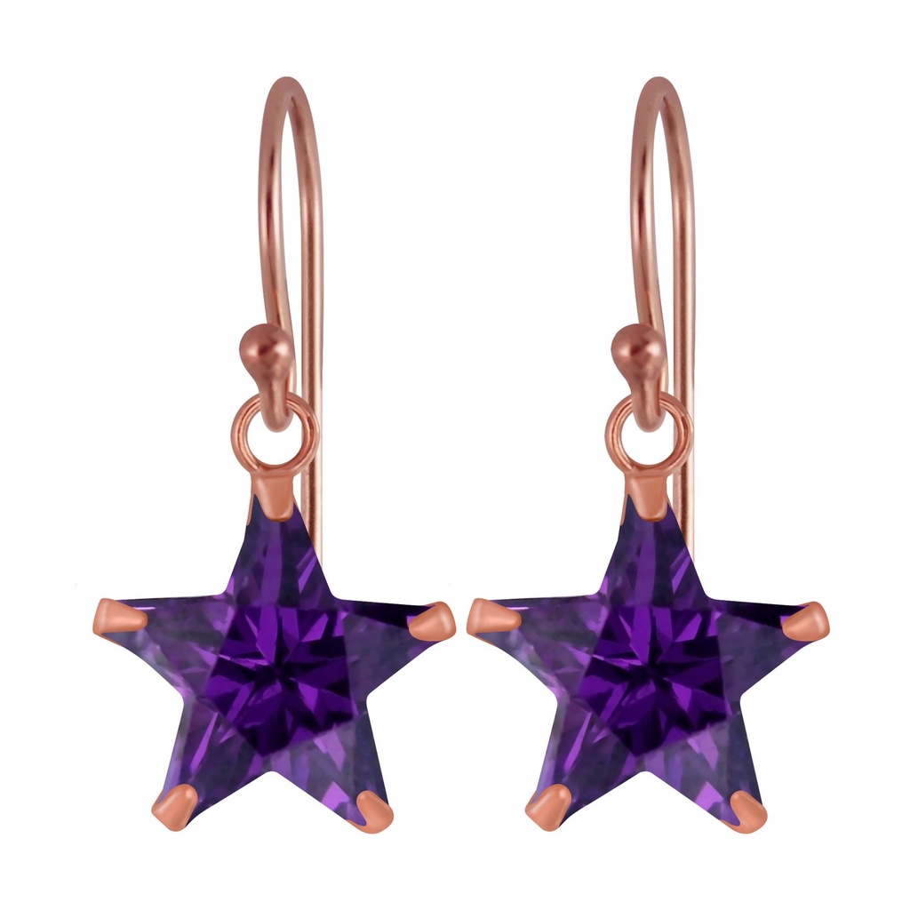 [10003529] 10mm Star Cubic Zirconia Silver Earrings (Amethyst)