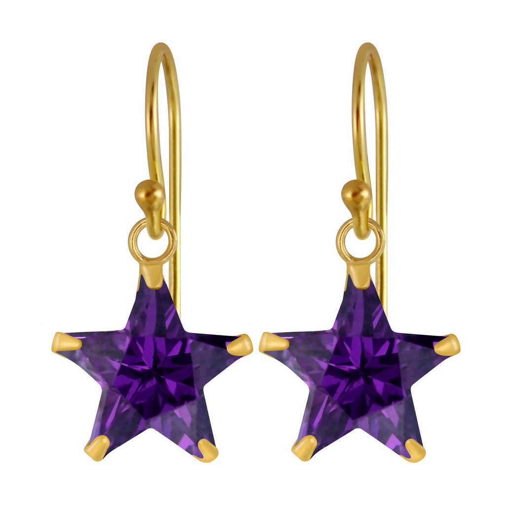 [10003524] 10mm Star Cubic Zirconia Silver Earrings (Amethyst)