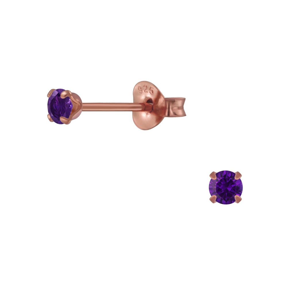 Puces d'oreilles en argent zircon rond 3 mm