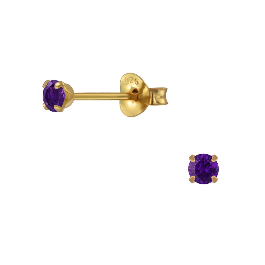 [10003510] 3mm Round Cubic Zirconia Silver Stud Earrings (Amethyst)
