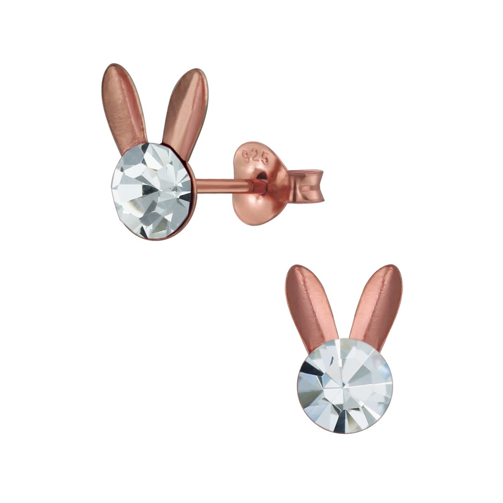 Puces d'oreilles lapin en argent cristal