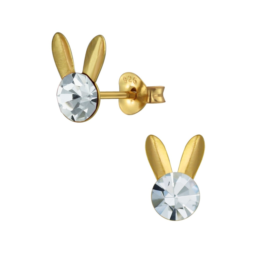 Silver Rabbit Crystal Stud Earrings