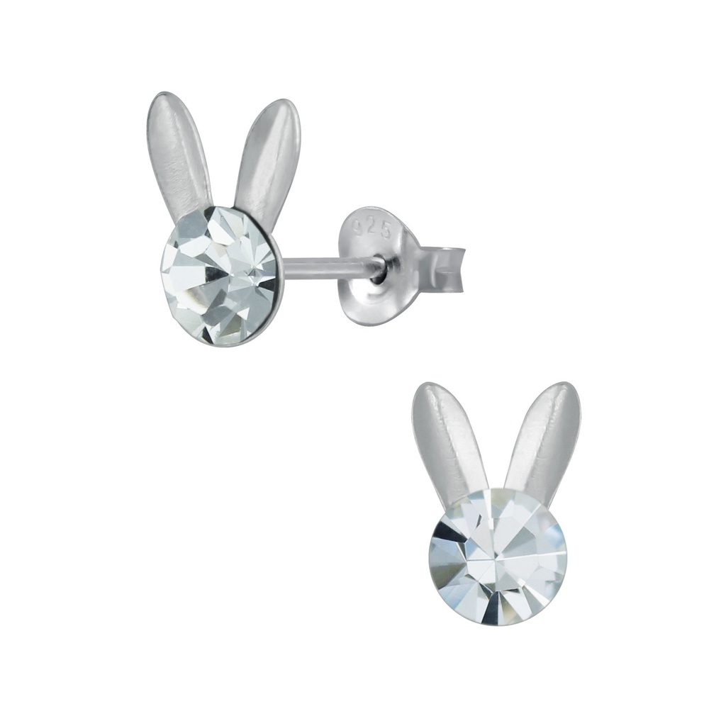 [10003501] Silver Rabbit Crystal Stud Earrings (Crystal)