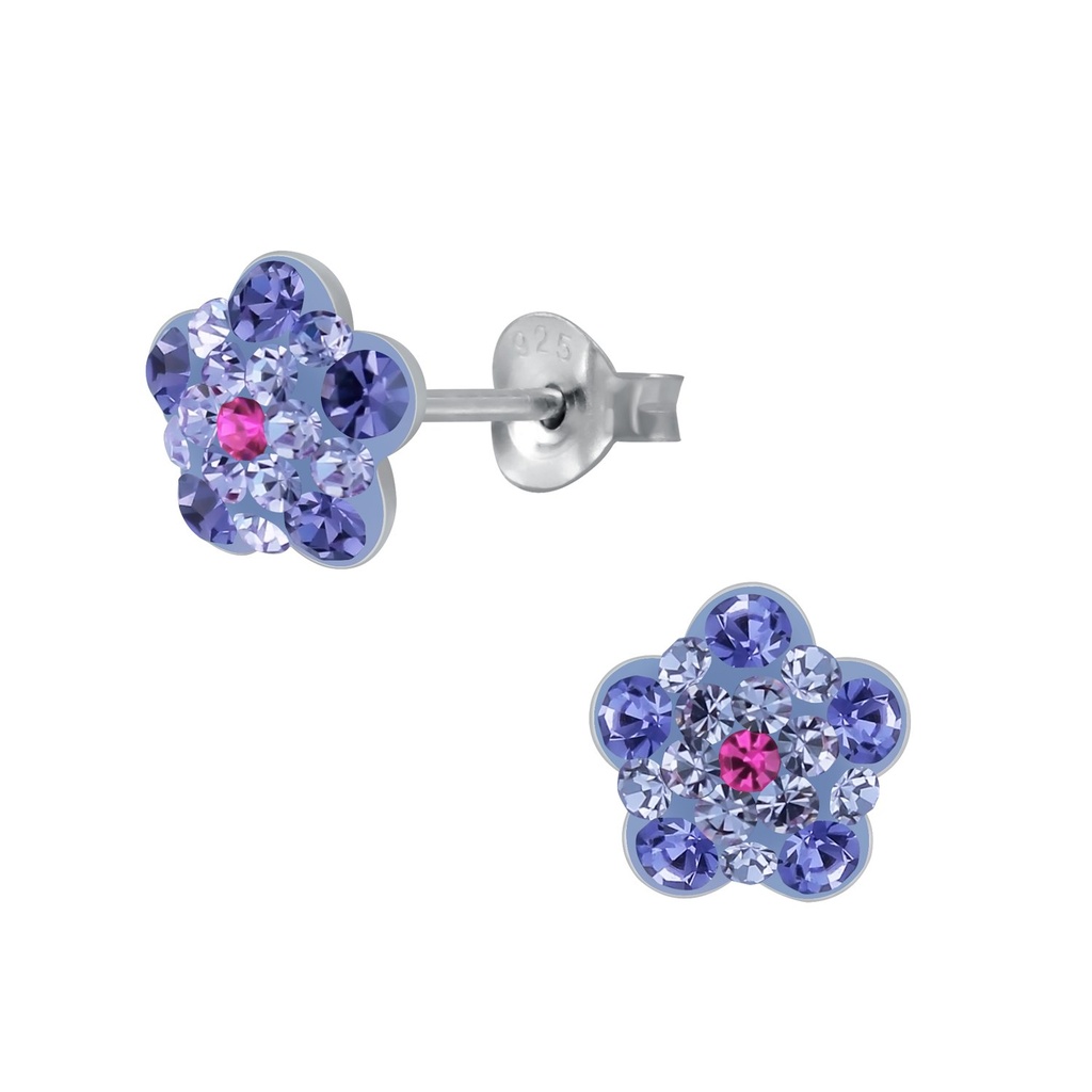 Puces d'oreilles en argent cristal fleur