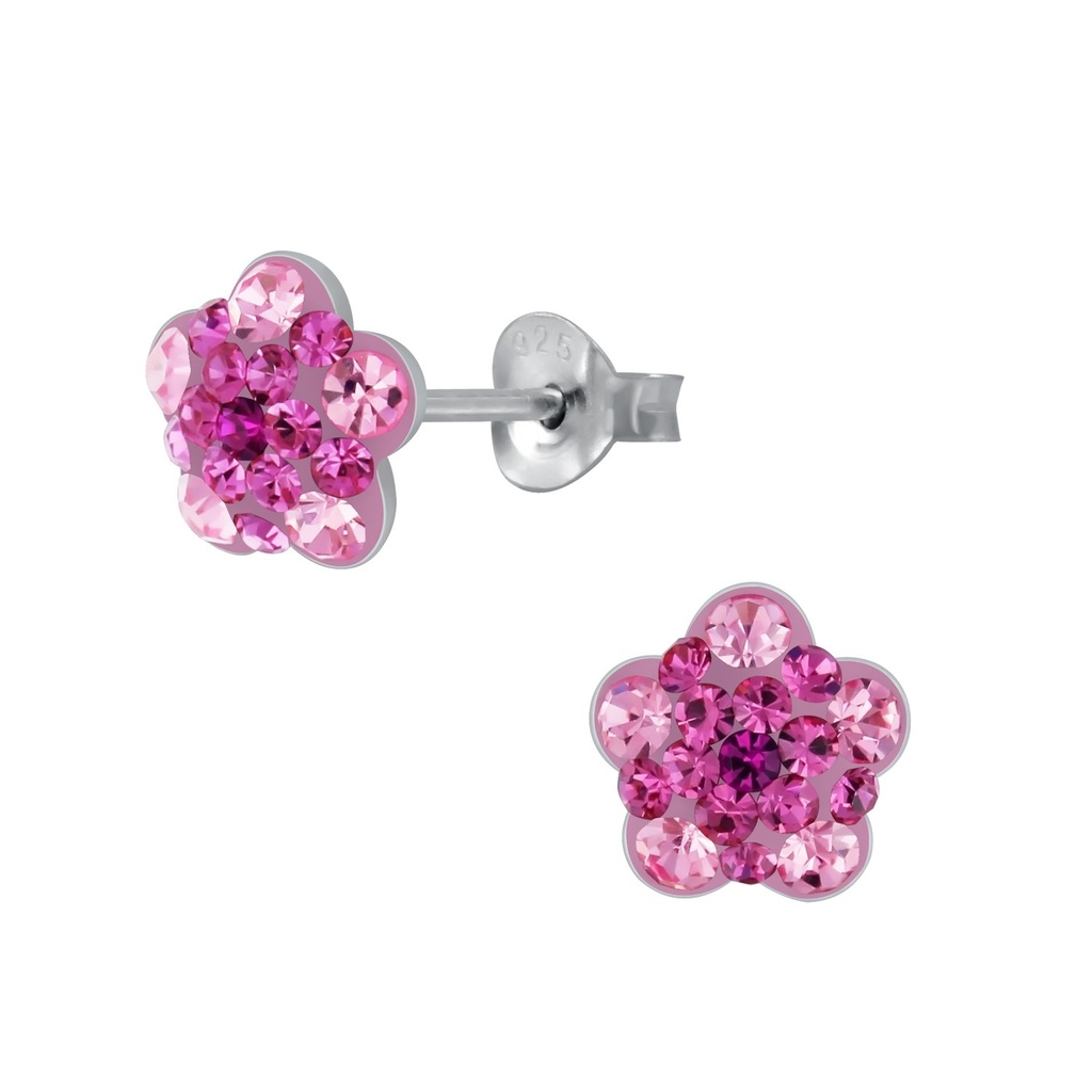 Puces d'oreilles en argent cristal fleur
