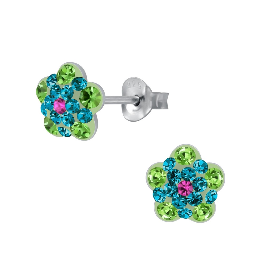 Silver Flower Crystal Stud Earrings