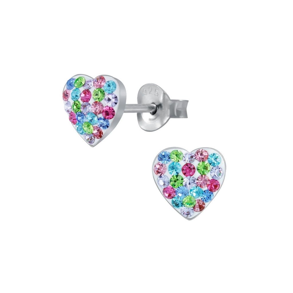 Puces d'oreilles en argent cristal cœur