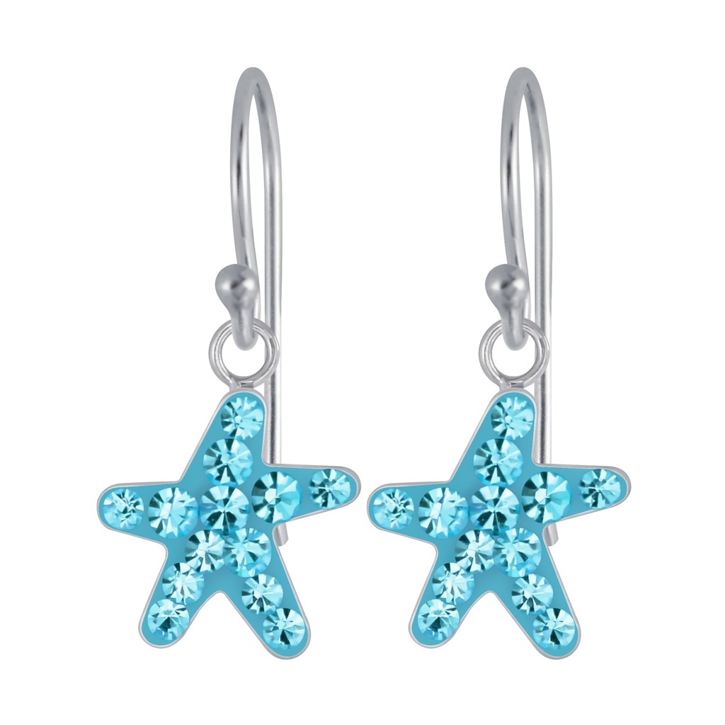Silver Starfish Crystal Earrings