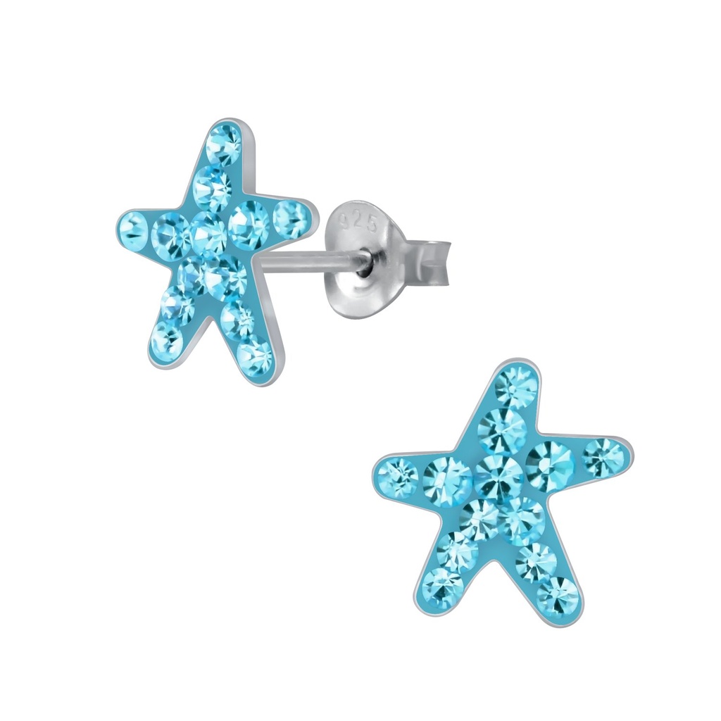 Puces d'oreilles étoile de mer en argent cristal