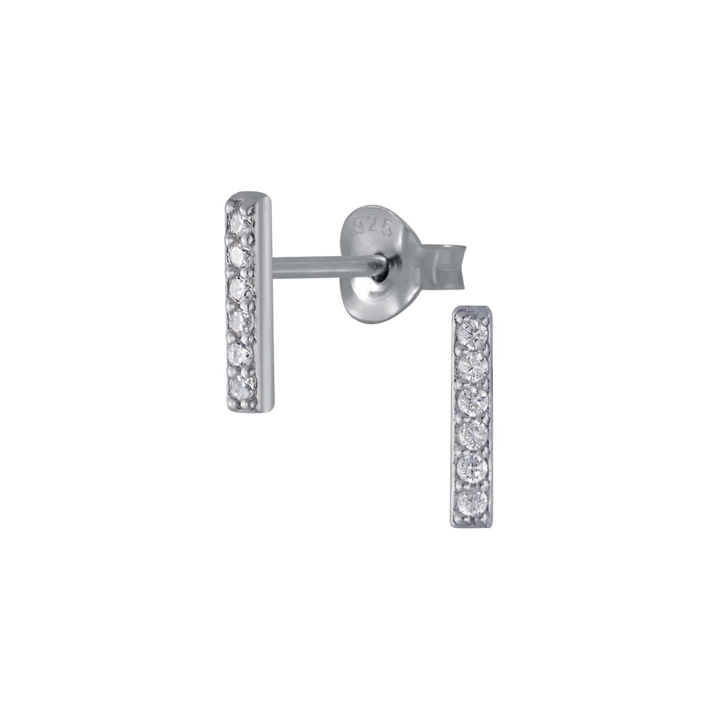 [10003441] Silver Bar Cubic Zirconia Stud Earrings