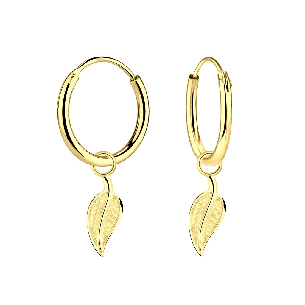 Silver Leaf Charm Hoop Earrings