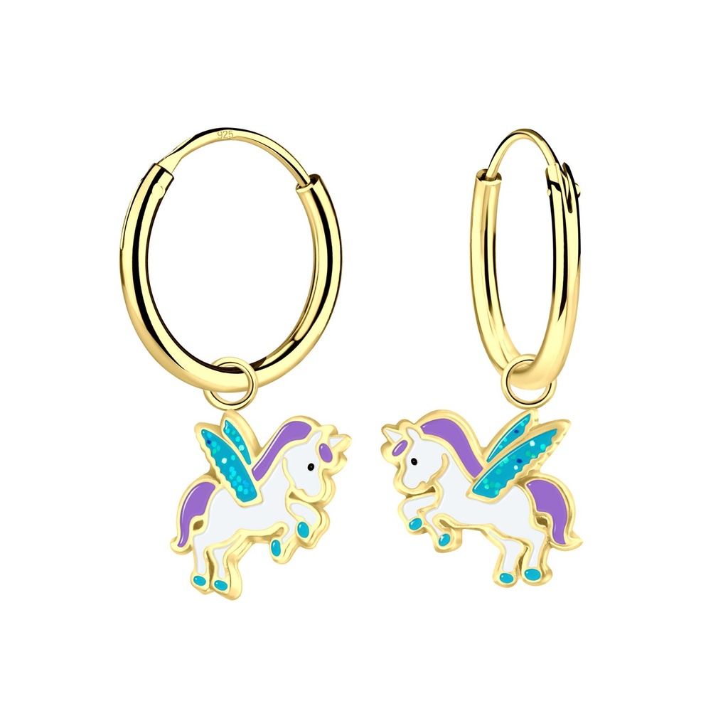 Silver Winged Unicorn Charm Hoop Earrings