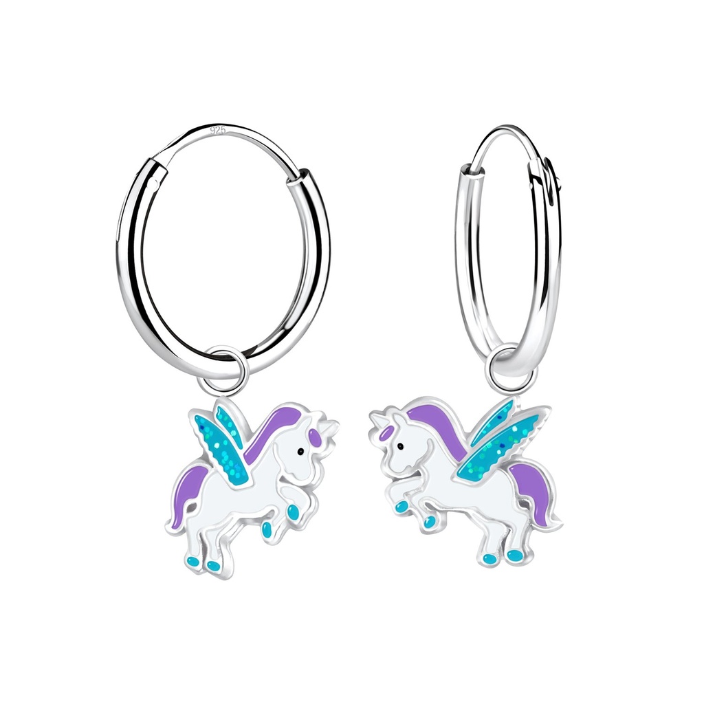 Créoles breloque licorne ailée en argent