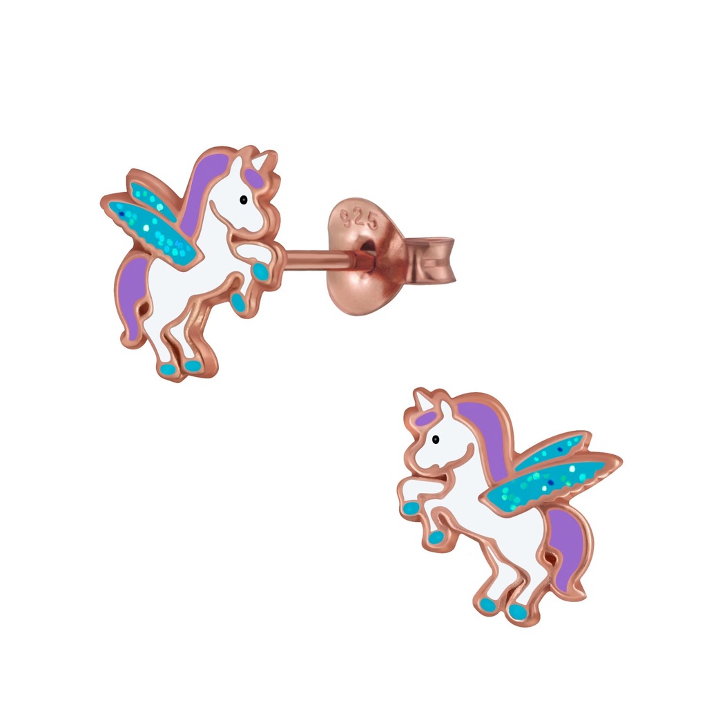 Puces d'oreilles licorne ailée en argent