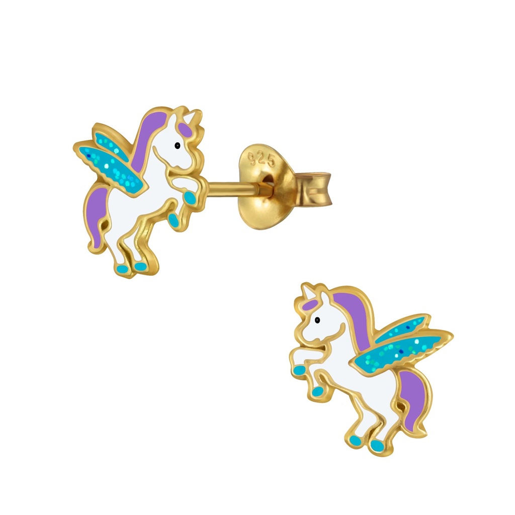 Silver Winged Unicorn Stud Earrings