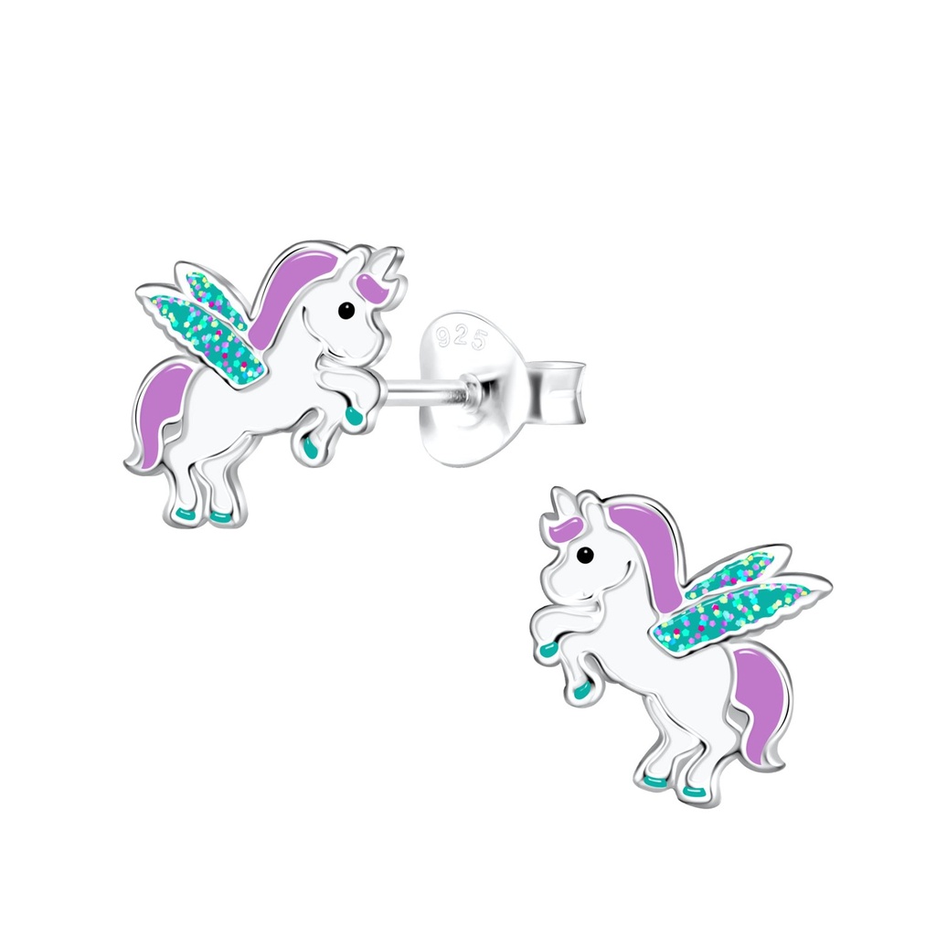 Silver Winged Unicorn Stud Earrings