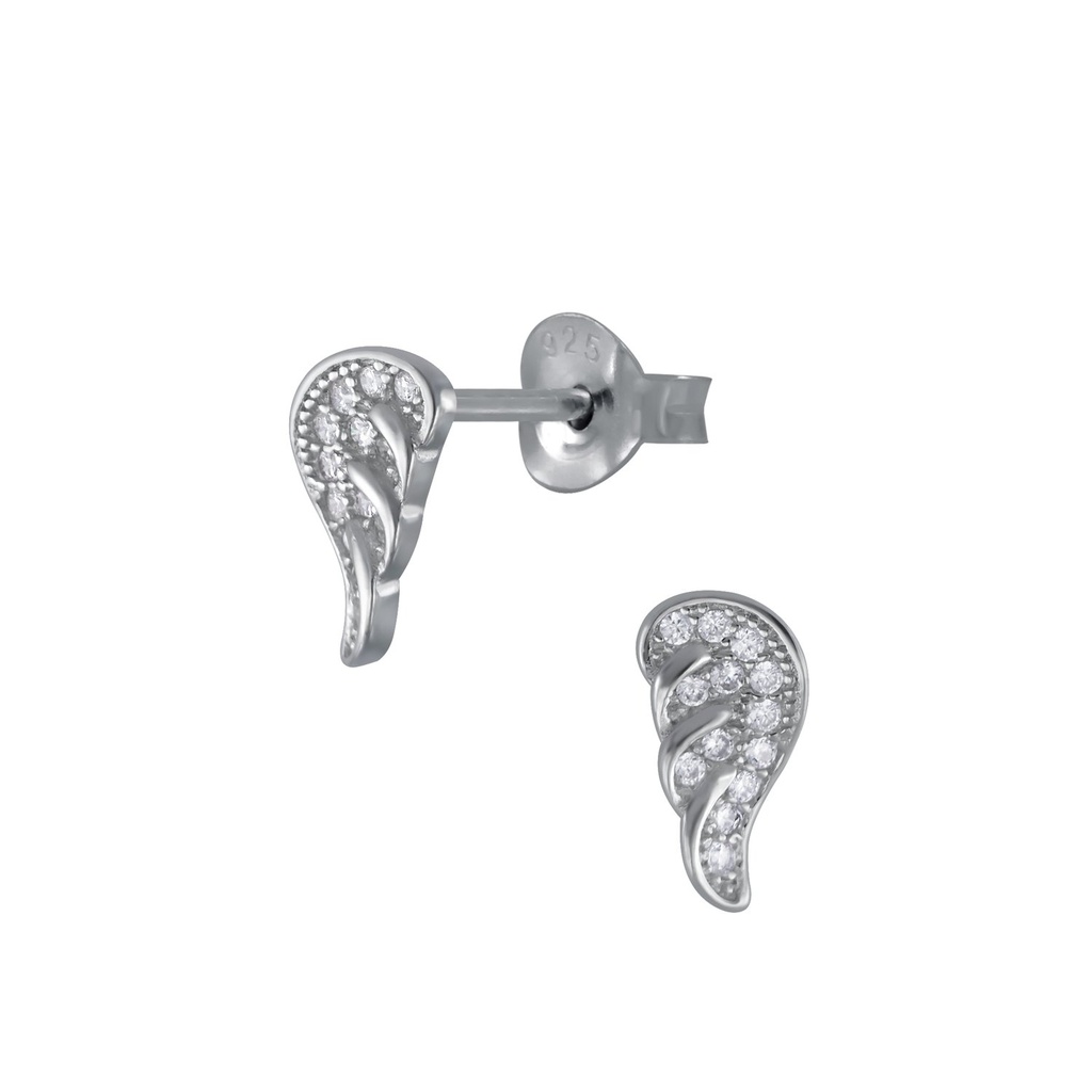 Silver Angel Wing Cubic Zirconia Stud Earrings