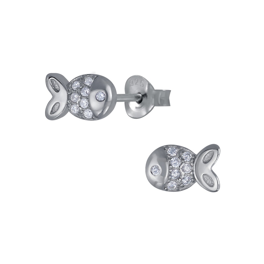 Puces d'oreilles poisson en argent zircon