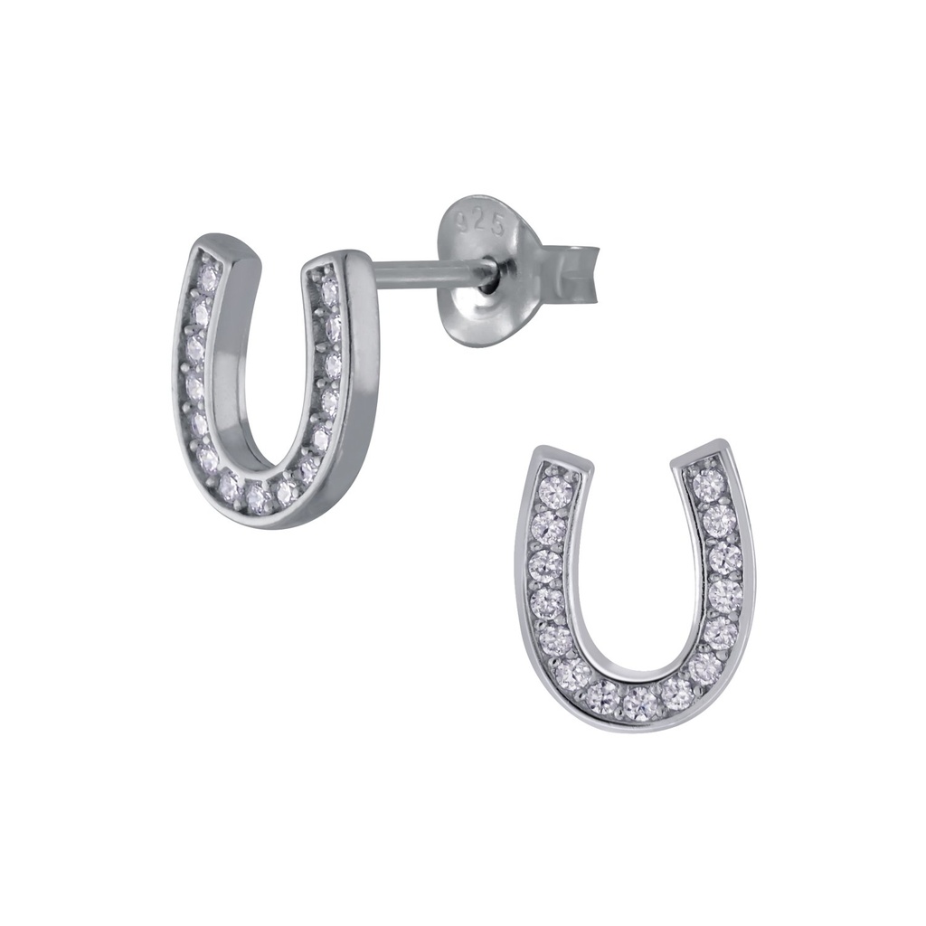 Puces d'oreilles fer à cheval en argent zircon