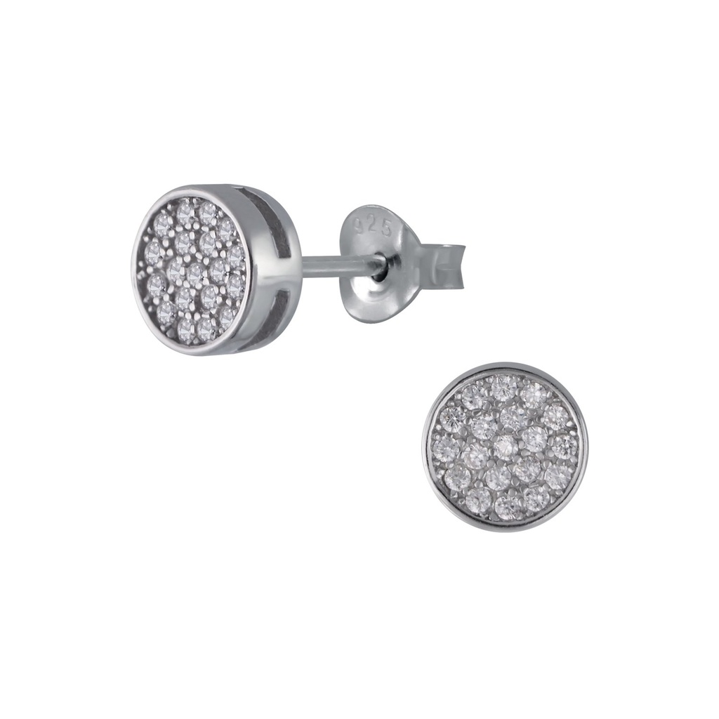 [10003440] Silver Circle Cubic Zirconia Stud Earrings