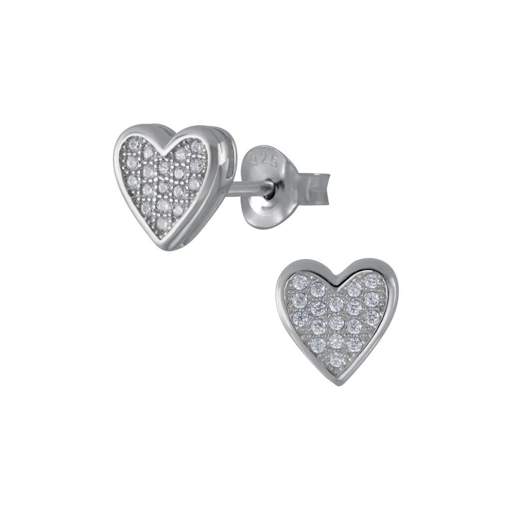 [10003439] Silver Heart Cubic Zirconia Stud Earrings